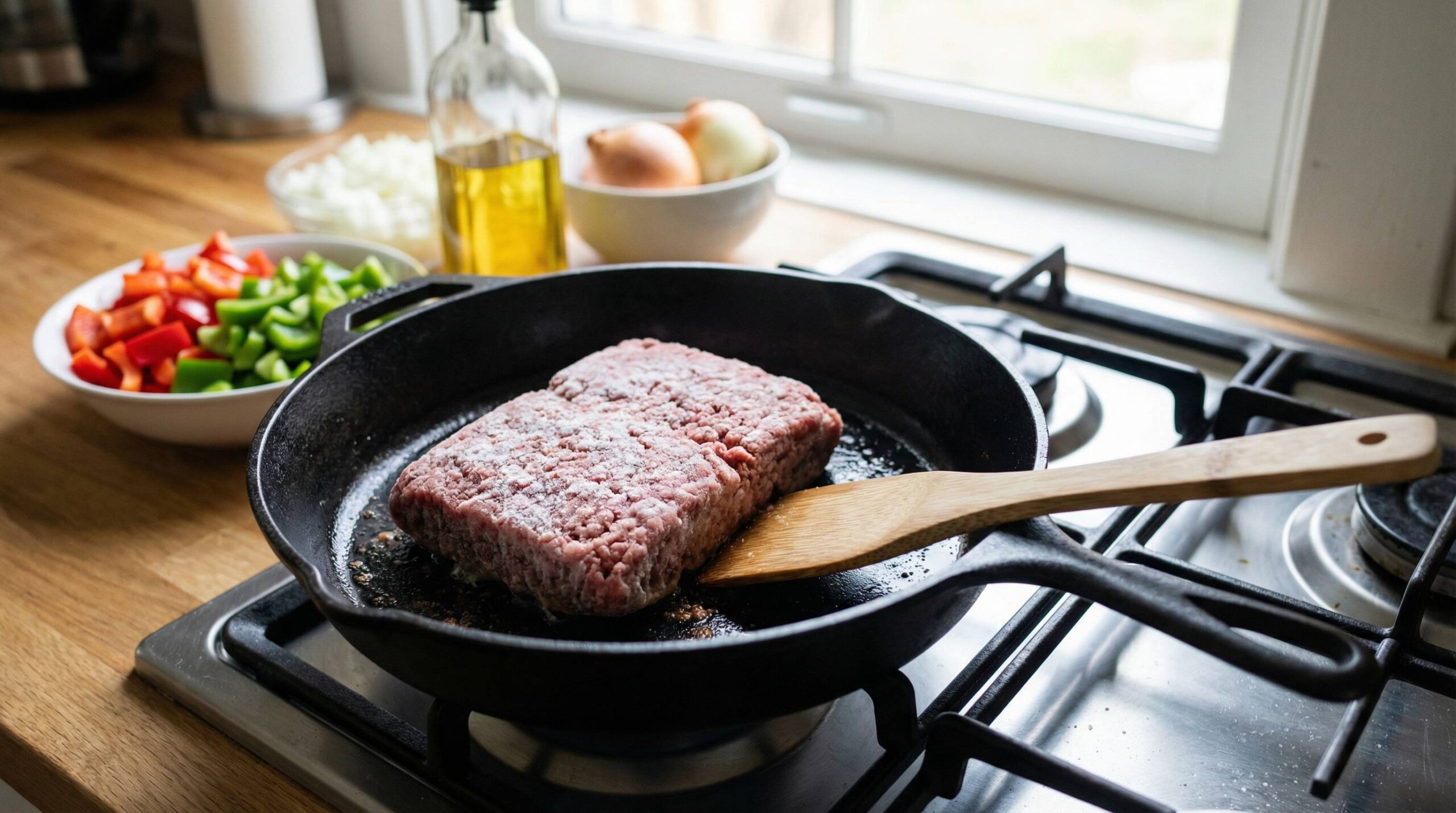 gefrorenes hackfleisch braten