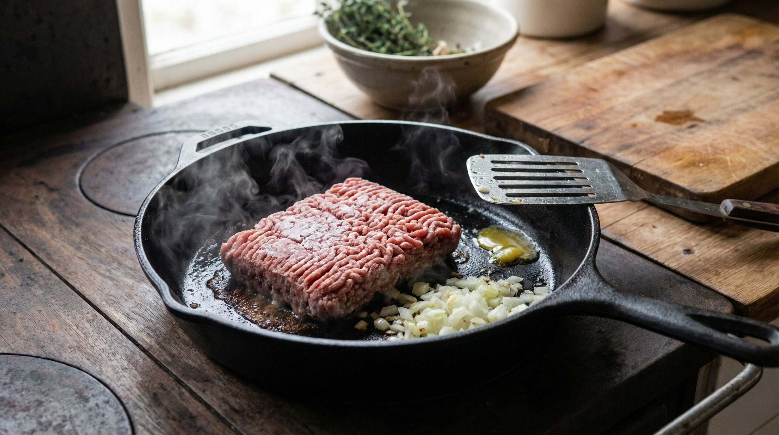 gefrorenes hackfleisch braten